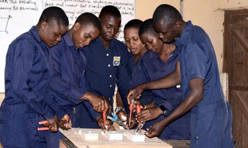 St Jude's Science and Technical College Students in Electrical Workshop